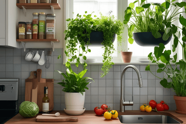 Plantas e Temperos em Cozinhas Pequenas